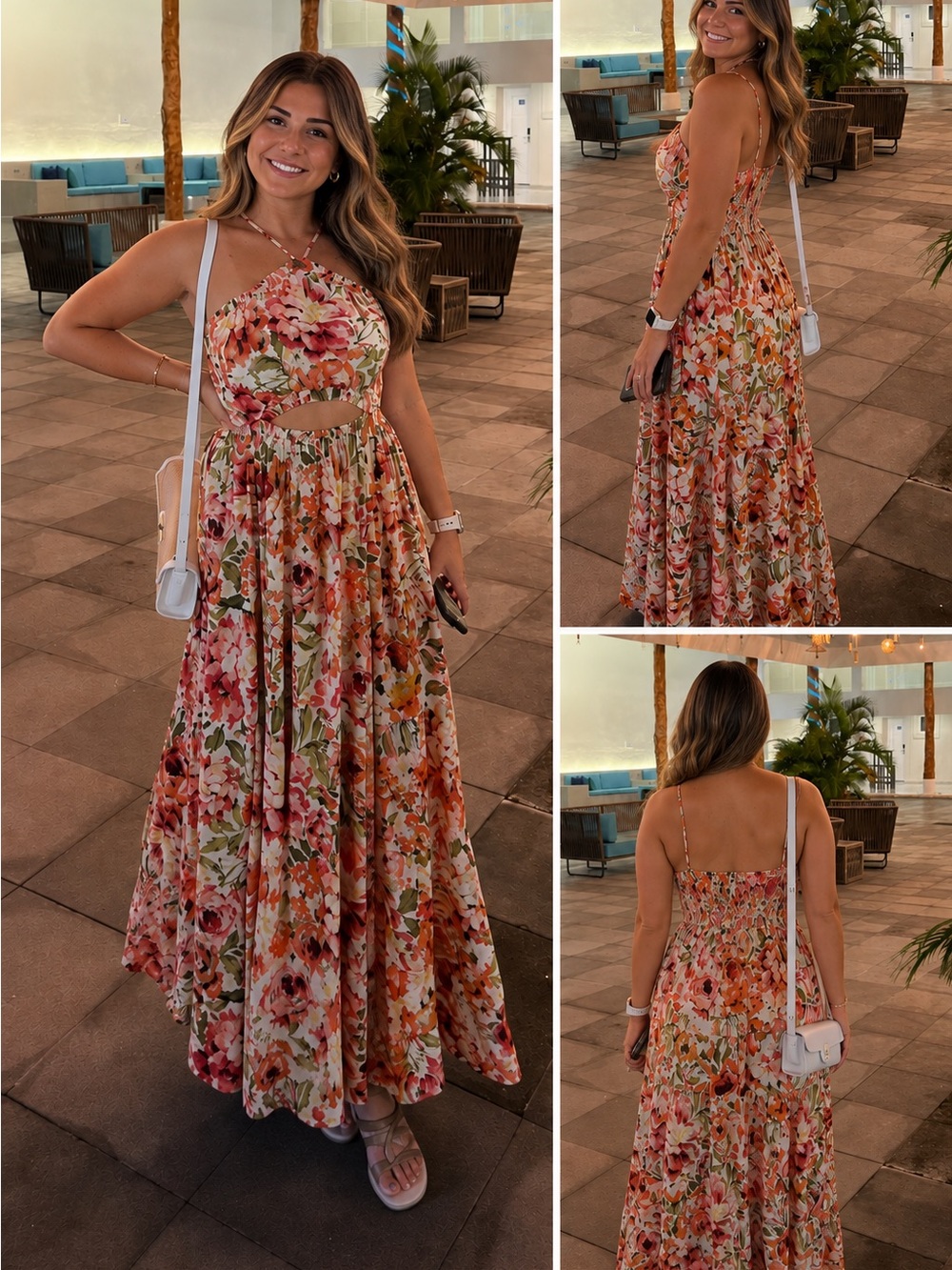 Petal & Pup Pink Orange Floral Cutout Maxi Dress